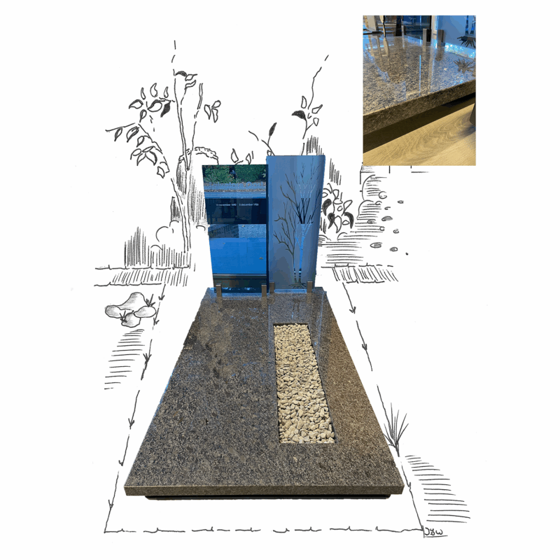 Steel Grey compleet monument op plinten met glasplaten