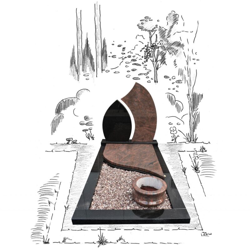 Twilight Red met zwart graniet compleet monument met plantvak en zuil