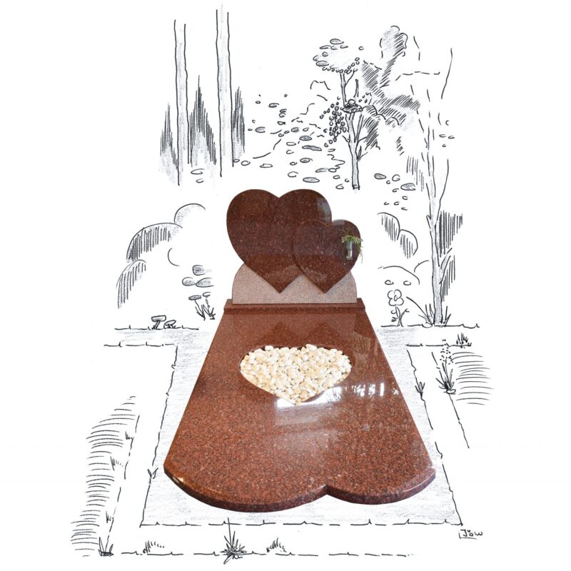 Ruby Red graniet compleet monument dubbel hart met hart in afdekplaat