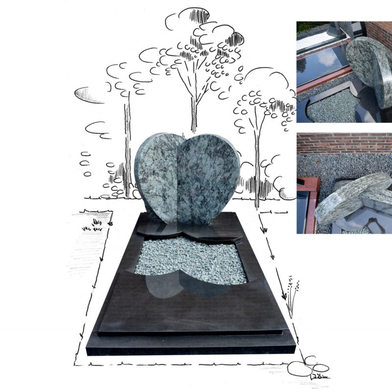 Olive green hartvormige letterplaat met zwarte omranding en afdekplaten