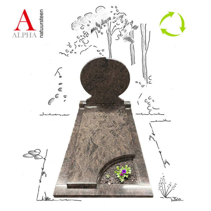 Uit voorraad - Himalaya graniet ovaal monument met kwartrond vak